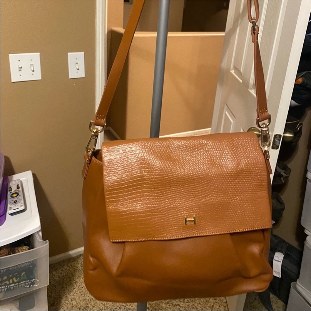 H by Halston Tan Leather Shoulder Bag